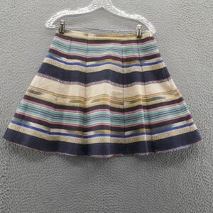 Chloe Oliver Anthropologie Woven Striped Hayley Skirt 4 Ivory Blue Womens A-Line